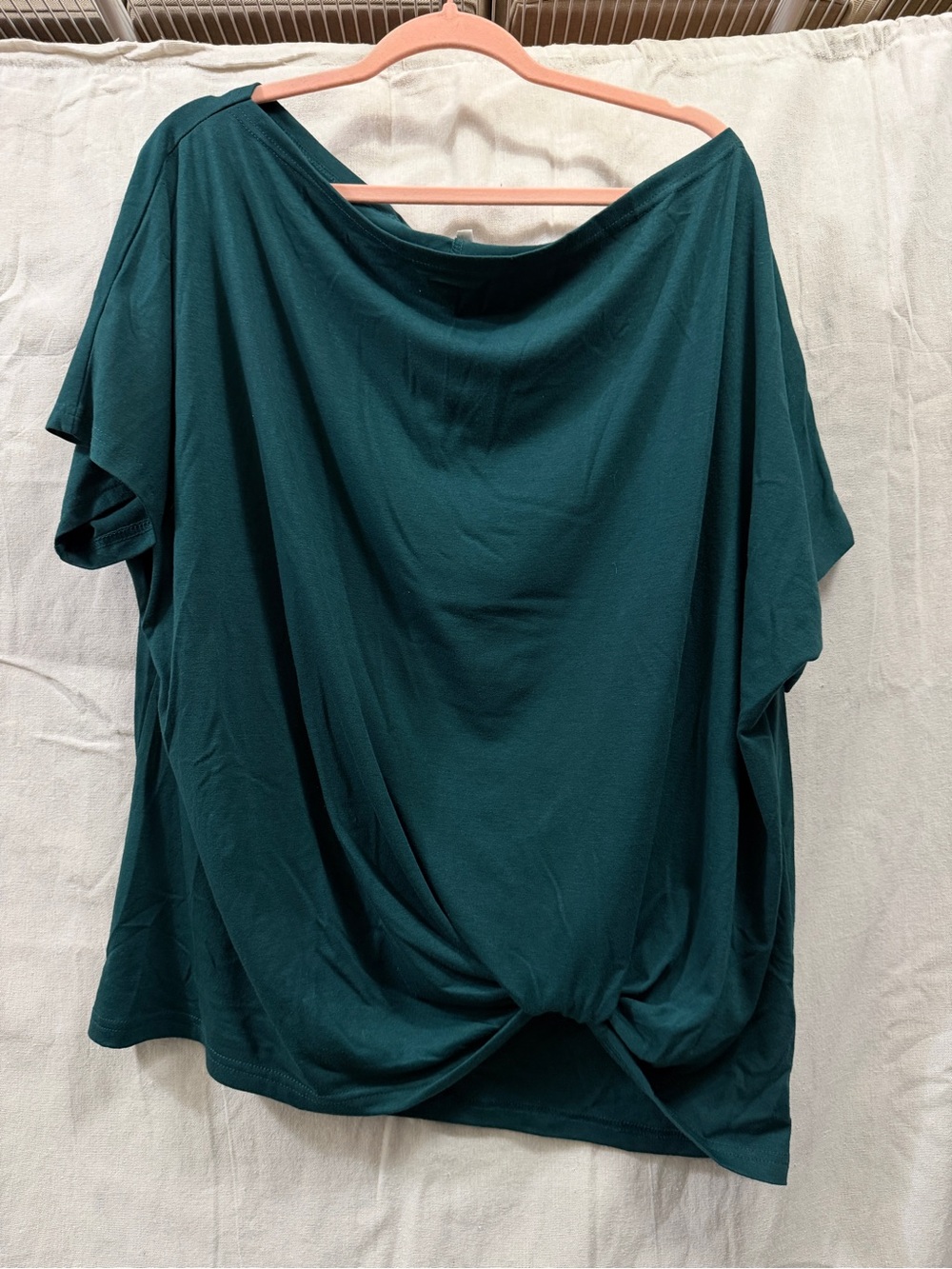 Women's Twist-Front Short Sleeve Top - Teal Green